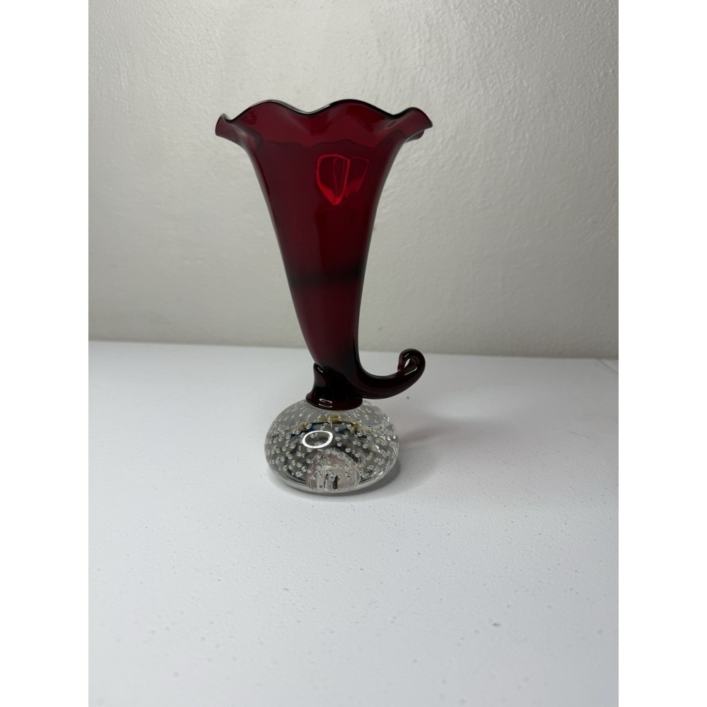 Pairpoint Ruby Vase Crystal Bubble Ball Connector Cadmium Glow